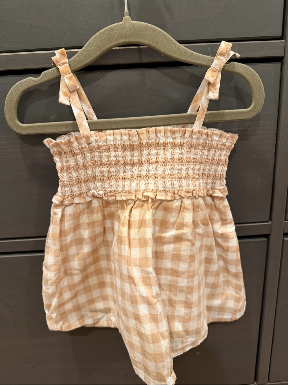 Janie and Jack Tan Gingham Smocked Tank